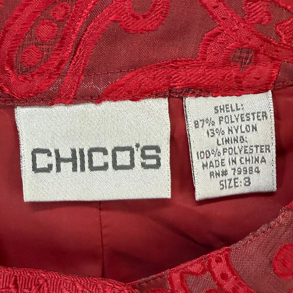 Chicos Textured Jacket Womens XL 3 Red Floral Paisley Button Up Romantic Holiday - Picture 11 of 14